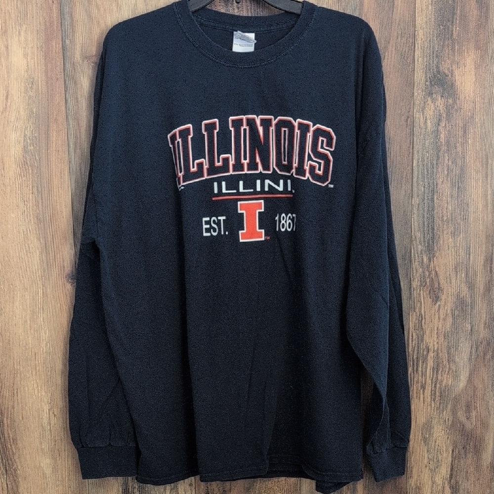 Gildan Navy Illinois Fighting Illini Long Sleeve Tee 2XL 728AE